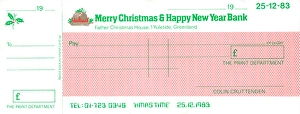 Cheque from the Merry Christmas & Happy New Year Bank Cheque from the Merry Christmas & Happy New Year Bank