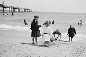 Children Prints: Children on the Beach Print, Palm Beach, Florida, 1906