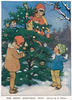 Children Decorating a Christmas Tree Print