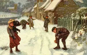 Country Lane Scene Prints: Children in the falling snow