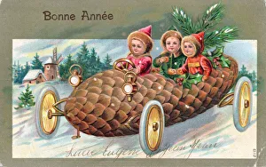 Three children on a French New Year postcard Three children on a French New Year postcard