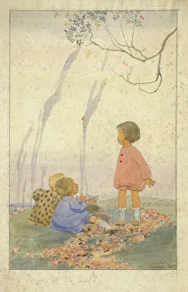 Three children on a hill by Muriel Dawson Three children on a hill by Muriel Dawson