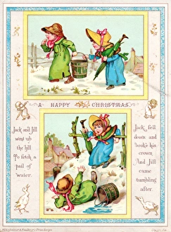 Children with nursery rhyme scenes on a Christmas card Children with nursery rhyme scenes on a Christmas card