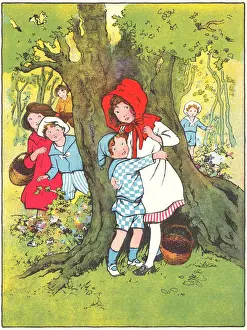 Children at Play Hide and Seek Woodland Print, 1920