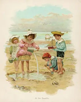 Children Prints: Children Play at Seaside Print