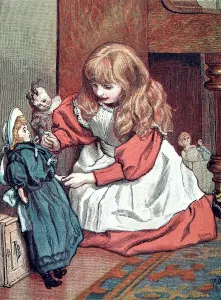 Children Prints: Victorian Girl Playing with Sailor Doll Print, 1888