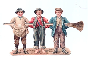 Three chimney sweep boys on a cutout Christmas card Three chimney sweep boys on a cutout Christmas card