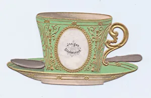 China cup and saucer on a German greetings postcard China cup and saucer on a German greetings postcard