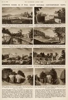 Prints of Chiswick House as it was: eight notable contemporary views. A page from the Illustrated London News featuring engravings of Chiswick House and gardens after the 18th-century painter Rysbrack Chiswick House Prints: Chiswick House: 18th-Century Engraving Print