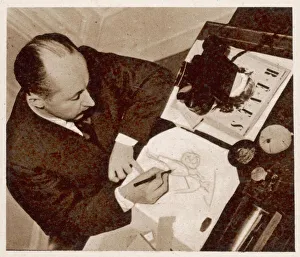 Christian Dior sketching a fashion design, 1948 Christian Dior sketching a fashion design, 1948