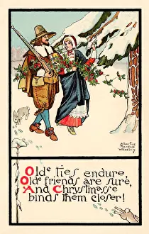 Puritan Hunter Returns Home with Holly Print circa 1906-1909