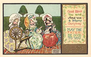 18th Century Ladies at a Spinning Wheel Print