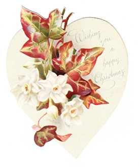 Christmas card with autumn leaves and white flowers Christmas card with autumn leaves and white flowers