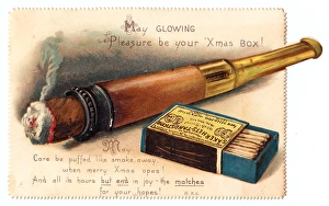 Christmas card with cigar and box of matches Christmas card with cigar and box of matches