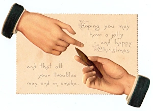 Christmas card with two hands and a cigar Christmas card with two hands and a cigar
