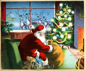 Christmas card, Santa Claus delivering presents Christmas card, Santa Claus delivering presents