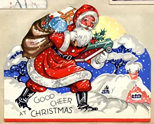 Christmas card, Santa Claus with sack and presents Christmas card, Santa Claus with sack and presents