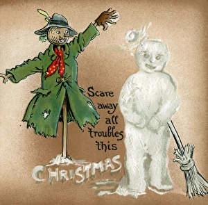Christmas card, scarecrow and snowman Christmas card, scarecrow and snowman