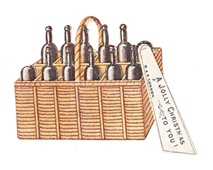 Christmas card in the shape of a basket of wine bottles Christmas card in the shape of a basket of wine bottles