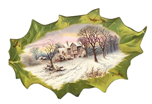 Christmas card in the shape of a green leaf Christmas card in the shape of a green leaf