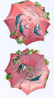 Christmas card in the shape of a pink parasol Christmas card in the shape of a pink parasol