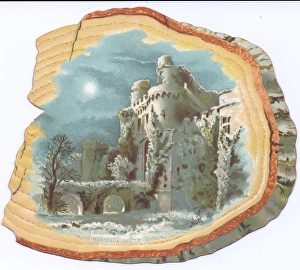 Christmas card in the shape of a slice of wood Christmas card in the shape of a slice of wood