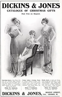 Christmas gift from Dickins & Jones catalogue, showing three ladies wearing slim-lined Christmas gift from Dickins & Jones catalogue, showing three ladies wearing slim-lined