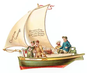 Christmas and New Year card in the shape of a sailing boat Christmas and New Year card in the shape of a sailing boat