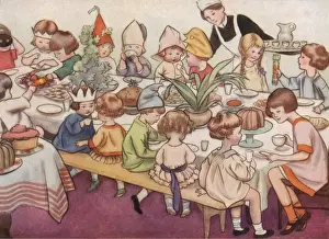 Historical Christmas Illustrations Prints: At The Christmas Party- Pulling Crackers Round The Table. By