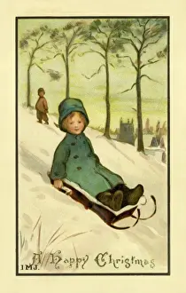 Icy Winter Landscape Prints: Christmas. On a sledge