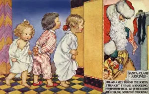 Christmastime Print: Santa Fills Stockings circa 1916