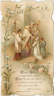 Chromolithograph Devotional Card - First Communion Chromolithograph Devotional Card - First Communion
