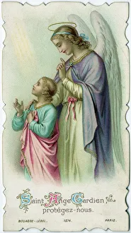 Chromolithograph Devotional Card - Guardian Angel Chromolithograph Devotional Card - Guardian Angel