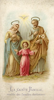 Chromolithograph Devotional Card - The Holy family Chromolithograph Devotional Card - The Holy family