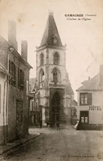 Church with clock tower, Gamaches, Somme, France Church with clock tower, Gamaches, Somme, France