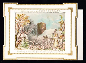 Church in the snow on a Christmas card Church in the snow on a Christmas card