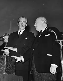 Prints of Sir Winston Churchill (1874-1965) with Sir Robert Anthony Eden, 1st Earl of Avon (1897-1977) at the Conservative Party Conference in Blackpool in 1954 Anthony Eden Prints: Churchill and Eden at the 1954 Conservative Party Conference Print