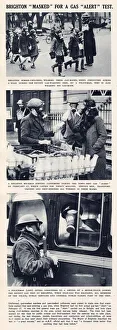 Citizens of Brighton shown wearing gas masks in everyday situations in 1941 Citizens of Brighton shown wearing gas masks in everyday situations in 1941