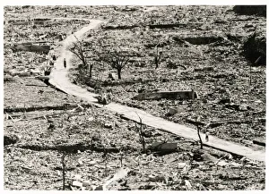 City ruins following atomic bomb Japan, WW II 1945 City ruins following atomic bomb Japan, WW II 1945