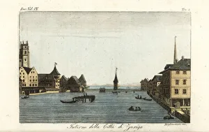 The city of Zurich, Switzerland, early 19th century The city of Zurich, Switzerland, early 19th century