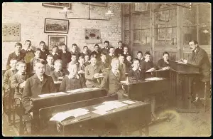 Vintage Classroom Scene Prints: Class of boys at a junior school