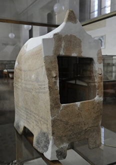 Clay ossuary. Haderah. In form of a house, used for secondar Clay ossuary. Haderah. In form of a house, used for secondar