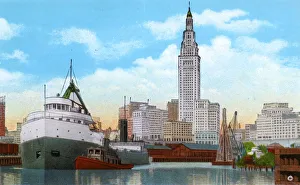Cleveland, Ohio, USA - Union Terminal Tower and Ore Docks Cleveland, Ohio, USA - Union Terminal Tower and Ore Docks