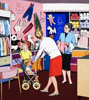Teddy Bear Illustration Prints: At the clothes shop