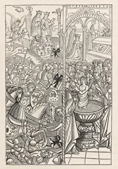 Print of Clovis at Tolbiac, a medieval battle scene