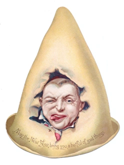 Clowns face on a hat-shaped Christmas card Clowns face on a hat-shaped Christmas card