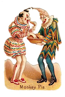Two clowns with pie on a Victorian scrap Two clowns with pie on a Victorian scrap