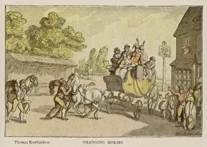 19th Century Equestrian Art Prints: Coach Changing Horses