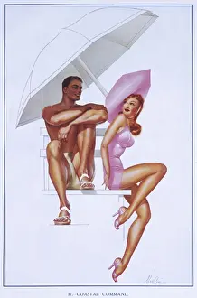Coastal Command Print: A Pin-up Girl in a Pink Swimsuit