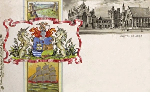 The Coat of Arms of Bristol and view of Clifton College The Coat of Arms of Bristol and view of Clifton College